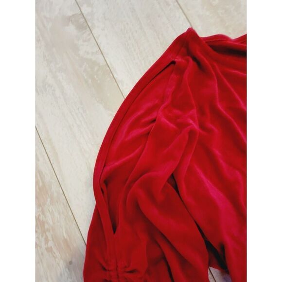 Chico's Travelers 3 Open Sleeve Slinky Top Red Rouched 3/4 Sleeves Stretch - Picture 4 of 6